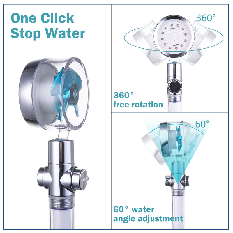 ANTOWER LED Shower Head with Handheld High Pressure Shower Heads Set with 79 Inch Shower Hose,Shower Holder,4 PP Cotton Filters,Turbo Fan Shower Water Temperature-Controlled One Key Pause Switch Blue LED