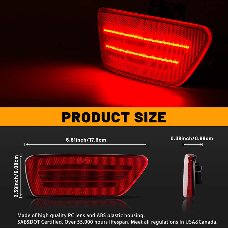 Gempro Rear Bumper Led Reflector Lights Lamp for 2011-2021 Jeep Grand Cherokee, 2013-2017 Patriot, 2011-2020 Dodge Journey, 2PCS (Red Len) Red Len