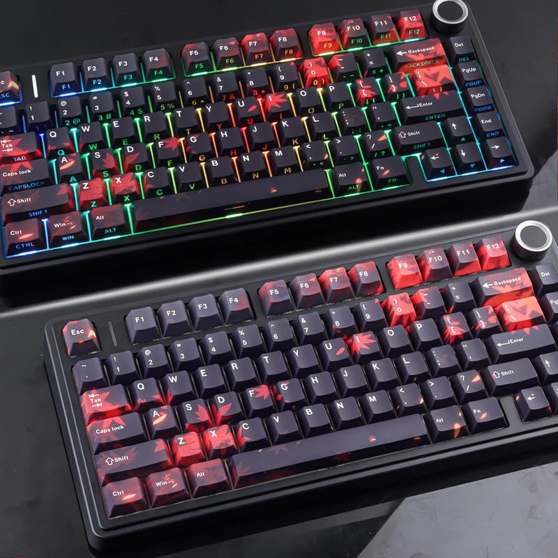 JOMKIZ Maple Leaf PBT Shine Through Keycaps 133 Key for Mechanical Keyboard | Cherry Profile, Side Print Characters, Dye Sublimation, Compatible with 60% 65% 75% 100% Keyboards, Backlight Compatible