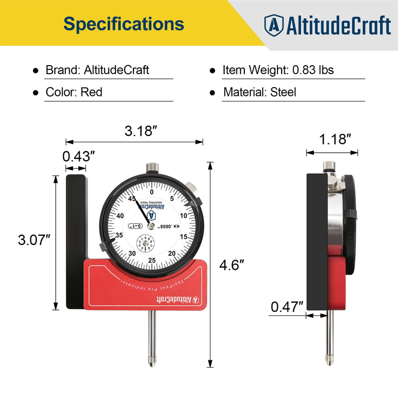 Rigid Lathe Tool Post Indicator Holder for 4-Jaw Chuck Centering & Runout Checks, .0005" Dial Indicator, AXA/BXA Quick Change, Mini Lathe Machinist Accessories