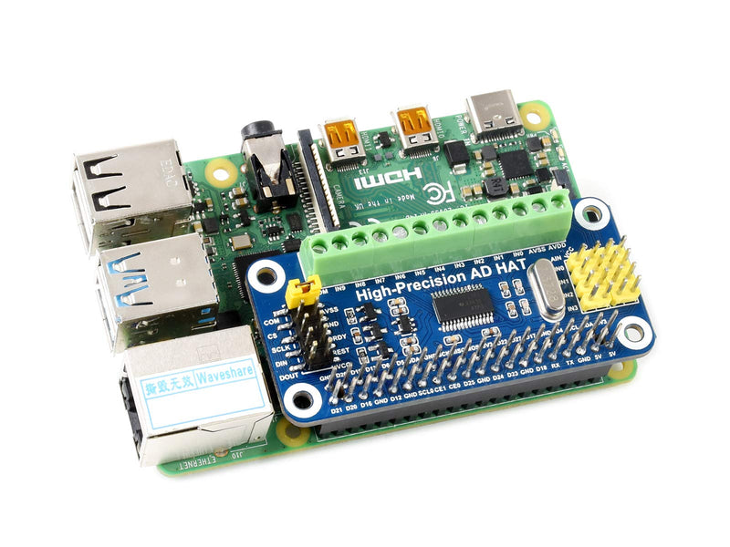 Waveshare High-Precision AD HAT, Compatible with Raspberry Pi 5/4B/3B/Zero/Zero W/Zero 2W/Pico/Pico W/Pico WH and Jetson Nano, ADS1263 10-ch 32-bit ADC