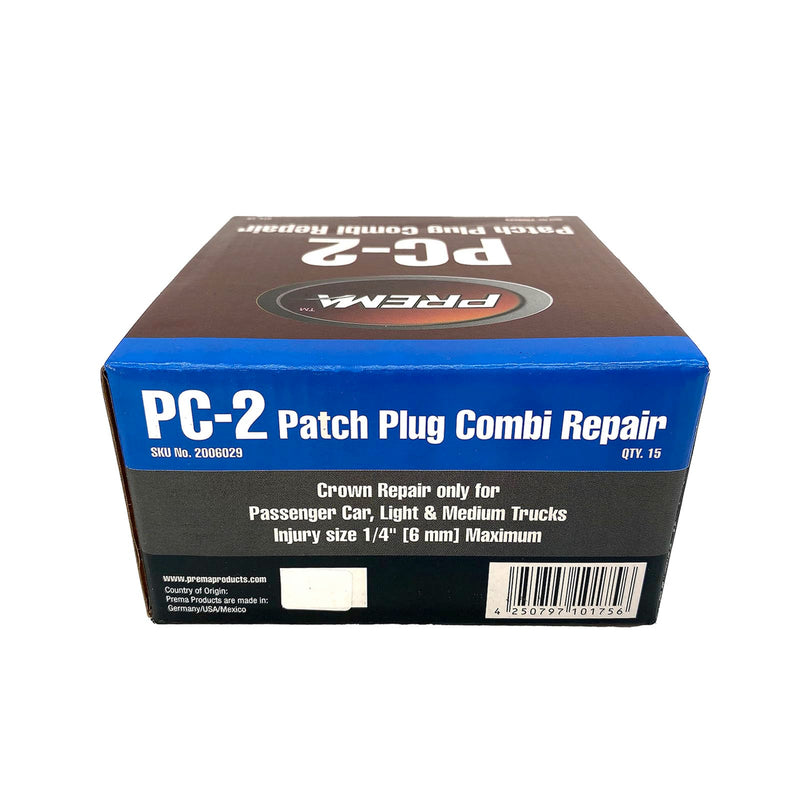  [AUSTRALIA] - PREMA PC-2 Combi 1/4 inch Tire Repair Units w/Wire Lead- Tire Patch and Plug Combination Unit for Permanent Flat Tire Repair. Box of 15 Units. Use in Automotive, Truck, Agricultural Farm Tire Repair