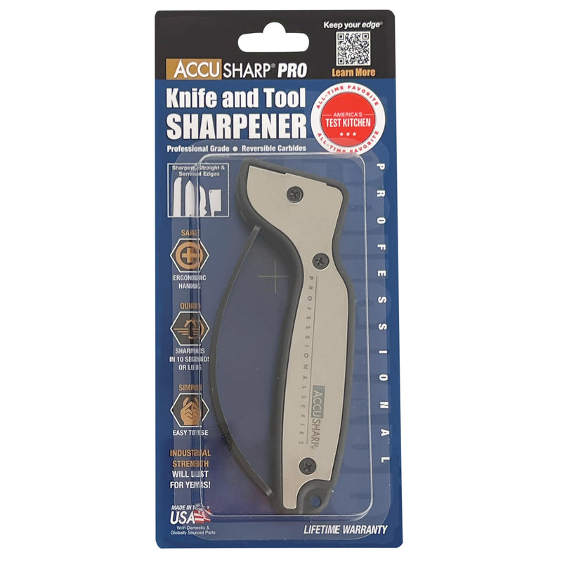 AccuSharp Knife Sharpener, Ergonomic Comfortable Handle, Compact & Easy to Use, Restore and Hone Straight & Serrated Knives, White & Black