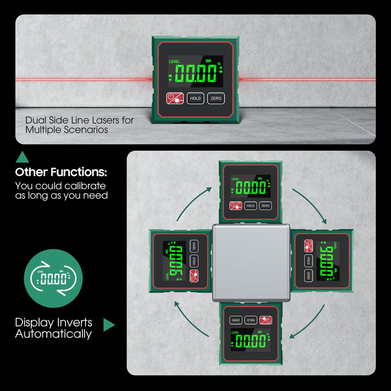 Digital Angle Finder Magnetic Digital Level with Laser Angle Gauge for Table Saw&Woodworking, LCD Display Level Box Measuring Tool, Electronic Laser Backlight Inclinometer for Construction, Machinery