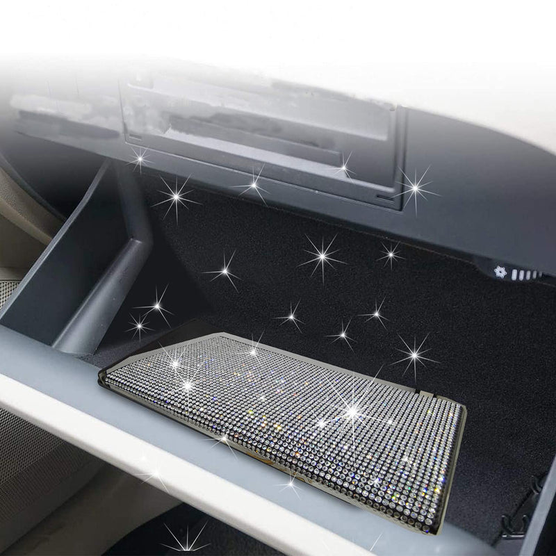Bling Rhinestone Artificial Diamond Car Registration and Insurance Document Holder, Glitter Car Essentials Glove Box Organizer Compartment Bling Silver, Medium