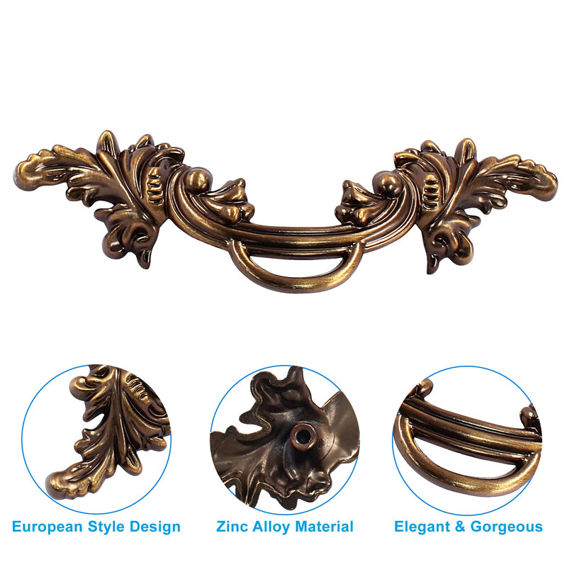 Biaungdo 12 Pcs Vintage Cabinet Pulls Handles, Shabby Chic Drawer Handles European Style Dresser Pulls Vintage Antique Furniture Handles for Dresser Drawer(2-1/2 Inch Hole Center, Bronze)