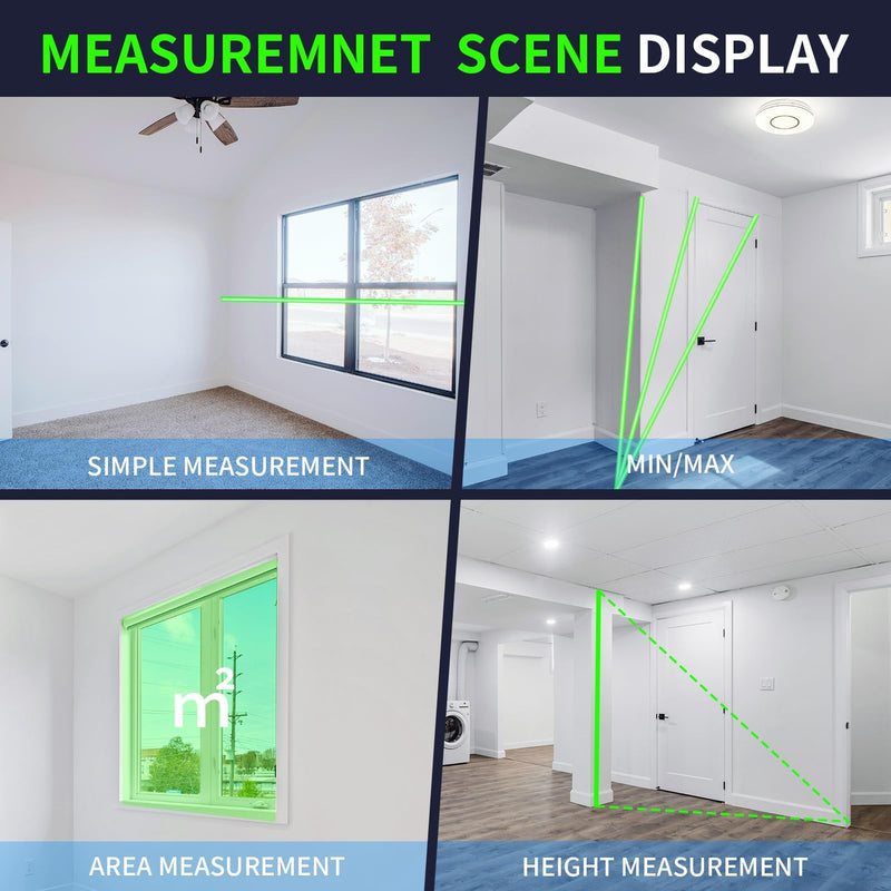 328Ft Green Laser Distance Meter – Digital Laser Measure with Angle Sensor, 4-Way Rotating Backlit LCD, Pythagorean Mode, Unit Switch, ±3mm Accuracy, Handheld Measuring Tool Black Green 328FT