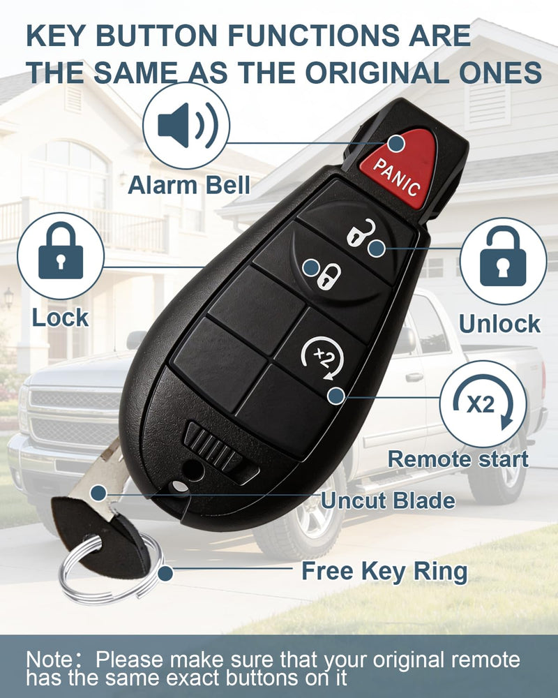 Key Fob Replacement for 2013-2021 Dodge Ram 1500/2013-2018 Dodge Ram 2500 3500 4500 5500, Keyless Entry Remote Control,FCCID GQ4-53T,4-Button Remote (Set of 2)