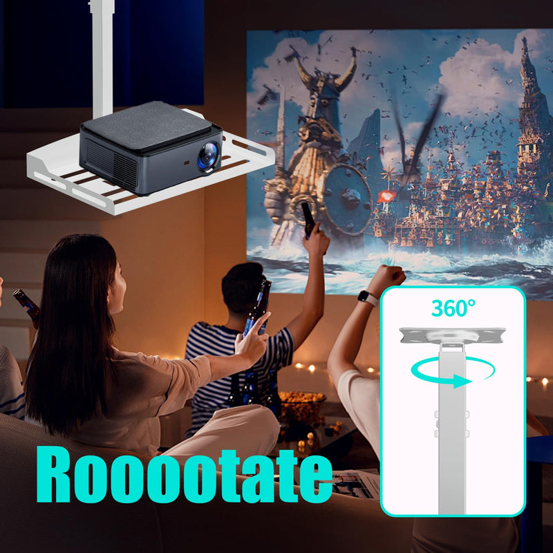 Universal Projector Ceiling Mount with Tray, Projector Mount Hidden Cable Routing, Height Adjustable up to 22.8 inches, Holds up to 11 lbs, Ideal for Home Theater and Office - White