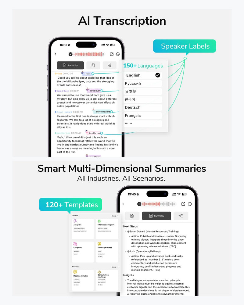 AI Voice Recorder,Unlimited Transcribe & Summarize,App Control,AI Note Taking Recording Device w/Case,Supports 152 Languages,Magsafe Voice Recorder for Calls,Meetings,Lectures,Interview,Gray