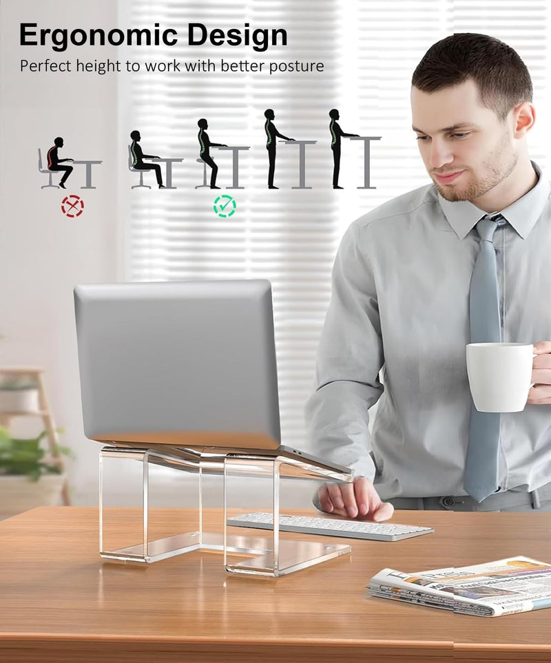 Acrylic Laptop Stand for Desk, Laptop Riser for 10-17.3 Inch Laptops, Ergonomic Computer Stand Holder Compatible with Macbooks and Notebooks- Clear