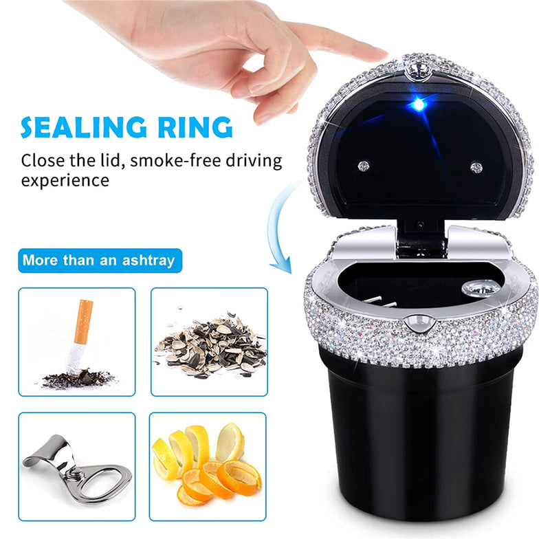 eing Car Ashtray Portable Bling Cigarette Smokeless Cylinder Cup Holder with Blue LED Light Indicator,Car Accessories for Women,Ideal for Car,Home and Office,1 - Pack Black+White 1 -Pack Black+White