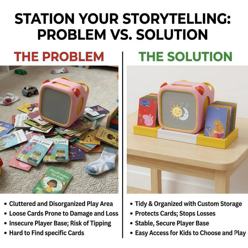 Charging Station & Card Storage Organizer Compatible with Yoto Player (3rd Gen) and Yoto Mini, Montessori-Inspired Desktop Dock with 30+ Card Slots, Space-Saving Audio Nursery Decor