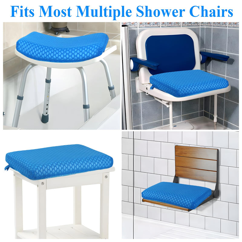 Anycosy Shower Seat Cushion Waterproof Sauna Seat Cushion Bathtub Cushion for Sauna,Slip-Resistant 3D Foam Mesh Bathtub Chair Pad with Hook,Quick Drying Shower Seat Mat for Elderly (Blue, Medium) Blue