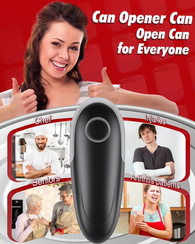 One Touch Electric Can Opener Fits All Can Sizes, Electric Can Openers for Kitchen Food Safe with Smooth Edge, Kitchen Gadgets Automatic Can Opener for Seniors, Arthritis and Chef（Black) Black