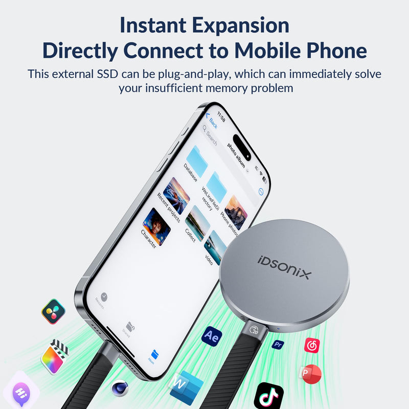 iDsonix 512GB External SSD, Magnetic Portable SSD Up to 2000MB/s - USB-C, USB 3.2 Gen 2x2 External Solid State Drive Compatible with iPad, MacBook, PS5, Xbox - iQ20