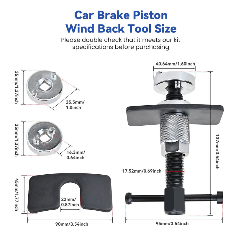 Car Brake Piston Wind Back Tool, Disc Brake Caliper Piston Rewind Tool, Auto Rear Brake Pad Wind Back Tool, Brake Caliper Wind Back Tool for Replacement of Rear Brake Pad for RV, SUV, Truck