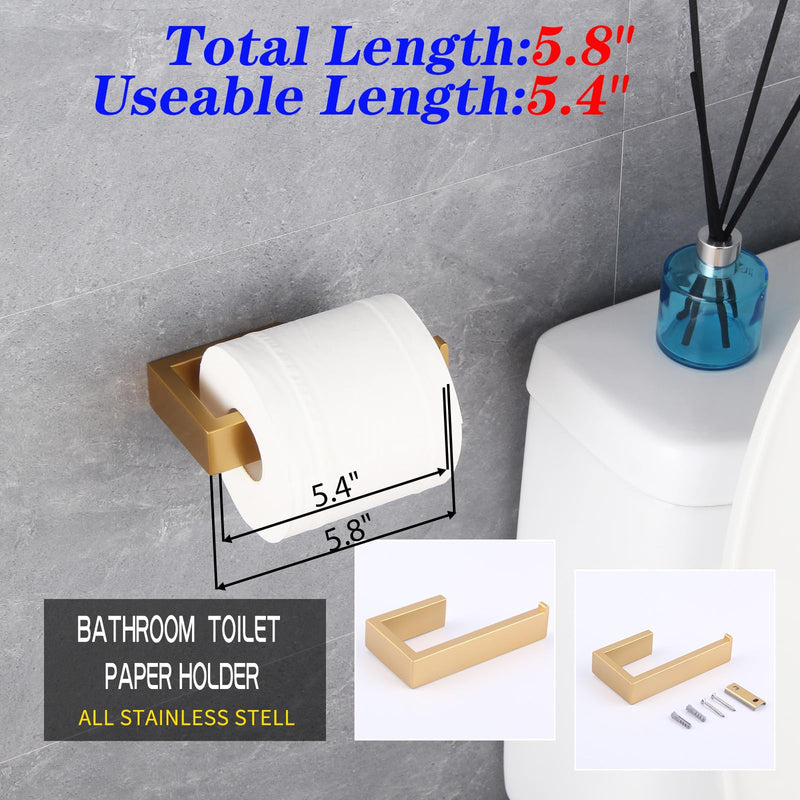 GERZWY Bathroom Accessory 3-Piece Set SUS 304 Stainless Steel Toilet Paper Holder Towel Ring Towel Hooks Wall Mount Gold Finished HG1708-3BE