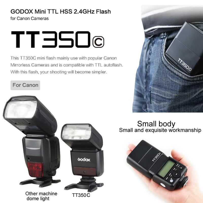 Godox TT350C Flash for Canon Camera, GN36 2.4G Wireless Canon Speedlight 1/8000s HSS Speedlite, Mini TTL External Flash for Photography