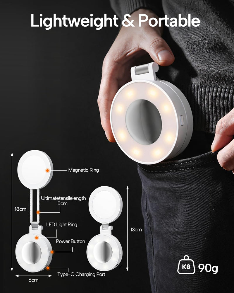 EMART Magnetic Selfie Light, Mini Phone Fill Light Compatible with Magsafe, Foldable LED Ring Light with Mirror, Dimmable Phone Light for Selfies/Video Calls/Makeup/Photography