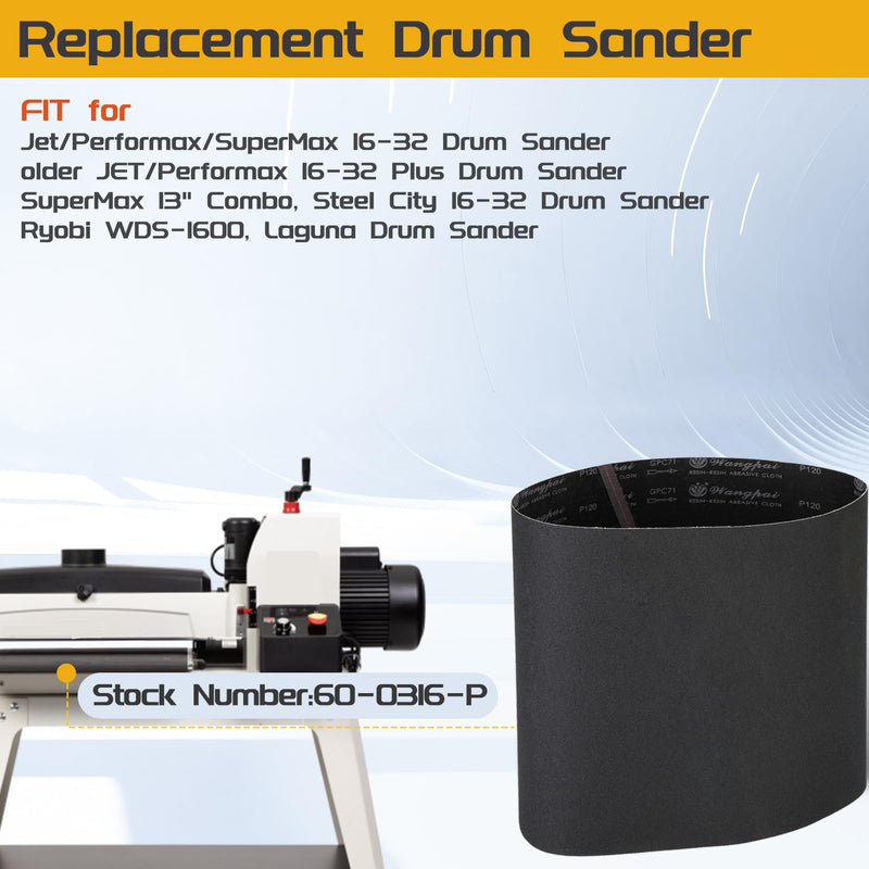 P Polerden Drum Sander Conveyor Belt 120 Grit, 16-1/4" x 43-1/2" for Performax 16-32 Conveyor Belt and Older Jet 16-32 Feed Belts, Fit for older Performax/Jet/SuperMax/Steel City Drum Sander 16-1/4" x 43-1/2"