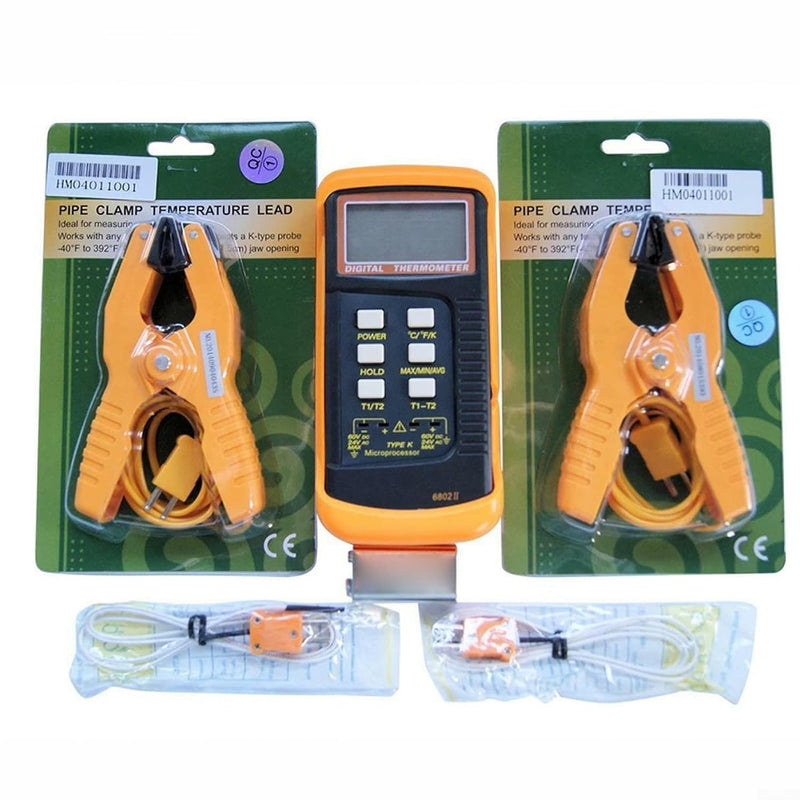 K Type Thermocouple Thermometer(-50~1300°C) Digital Dual Channel 2 Thermometer Pipe Clamp 2 Thermocouple Sensor Probes Pipe for Temperature Clamp Thermocouple High Accuracy Readings