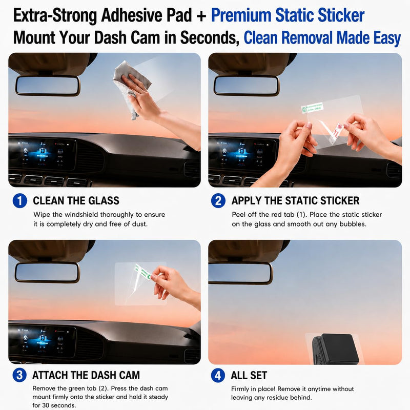 6-Pack Adhesive Pads + 6 Static Stickers Compatible with VIOFO A129 / A129 Duo / A129 Pro / A129 Plus / A129 Duo Plus Dash Cams – Front & Rear Mount Set, High-Bond Black Acrylic Foam Tape