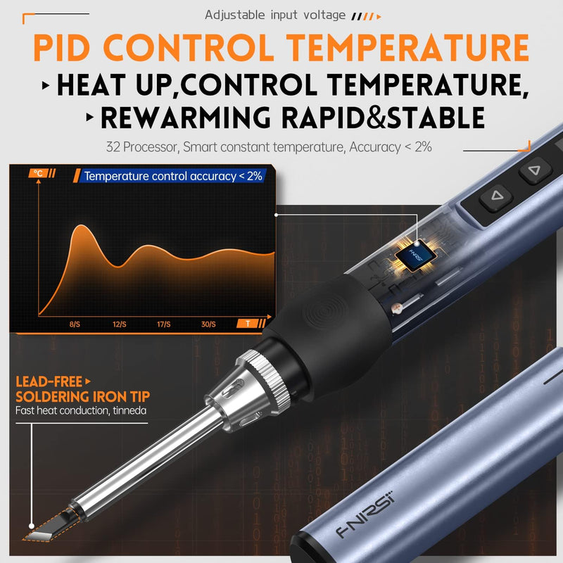 FNIRSI HS-01 Digital Soldering Iron Kit, DC/PD 96W/65W Fast Heating, 180-780℉ Adjustable Temperature, OLED Digital Display, Auto Sleep Function, 6 Soldering Tips, for Precision Electronics Repair