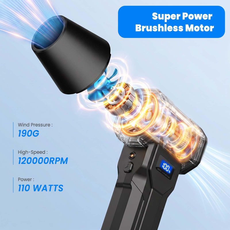 Handheld 4-Gear Powerful Electric Air Blower Dust Blower, 120000RPM Fast Charge Cordless Compressed Air Duster Cleaner Widely Used for Indoor Outdoor Vehicle Electronic Cleaning