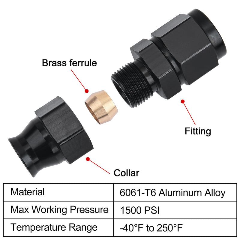 EVIL ENERGY 6AN Female Flare to 3/8" Compression Hardline Fitting Aluminum Black 2PCS 6AN to 3/8