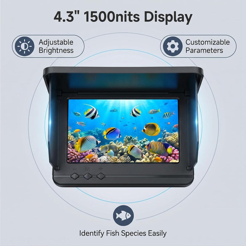 Underwater Fishing Camera with Infrared Night Vision, IP67 Waterproof Portable Fish Finder for Ice Fishing, Kayak, Boat, River & Lake 30M