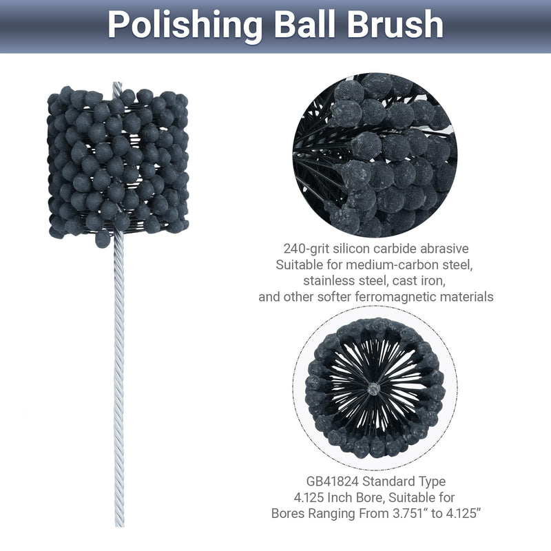 Cylinder Hone, 240 Grit Silicon Carbide, 4 1/8" (105mm) Diameter Ball Hone for Hole Diameters 3 3/4" - 4 1/8", Cylinder Engine Sanding Brush for Mild Steel, Stainless Steel, and Cast Iron 240.0 4-1/8"