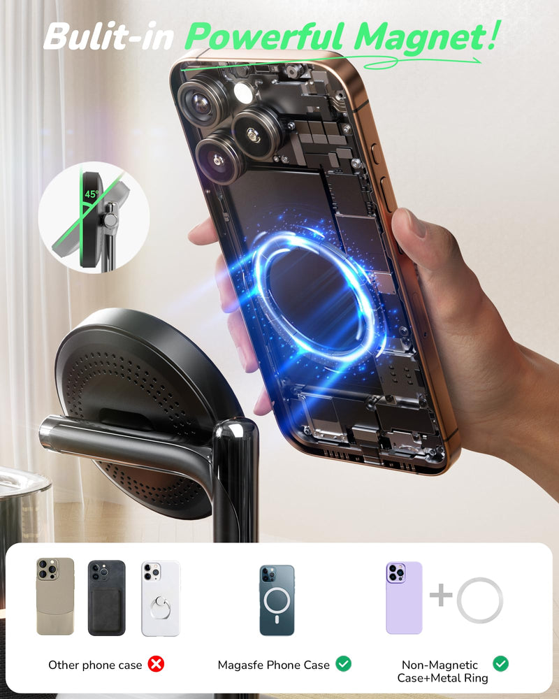 5 in 1 Wireless Charging Station for Apple,Mag-Safe Charger with Alarm Clock Night Light for Multiple Devices,Nightstand Charging Station for iPhone 17/16/15/14/13/12,Apple Watch Series,Air-Pods Qi1-Black
