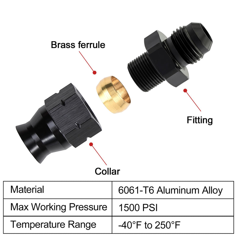 EVIL ENERGY 6AN Male to 1/4" Hardline Compression Fitting Adapter Aluminum Black 6AN to 1/4