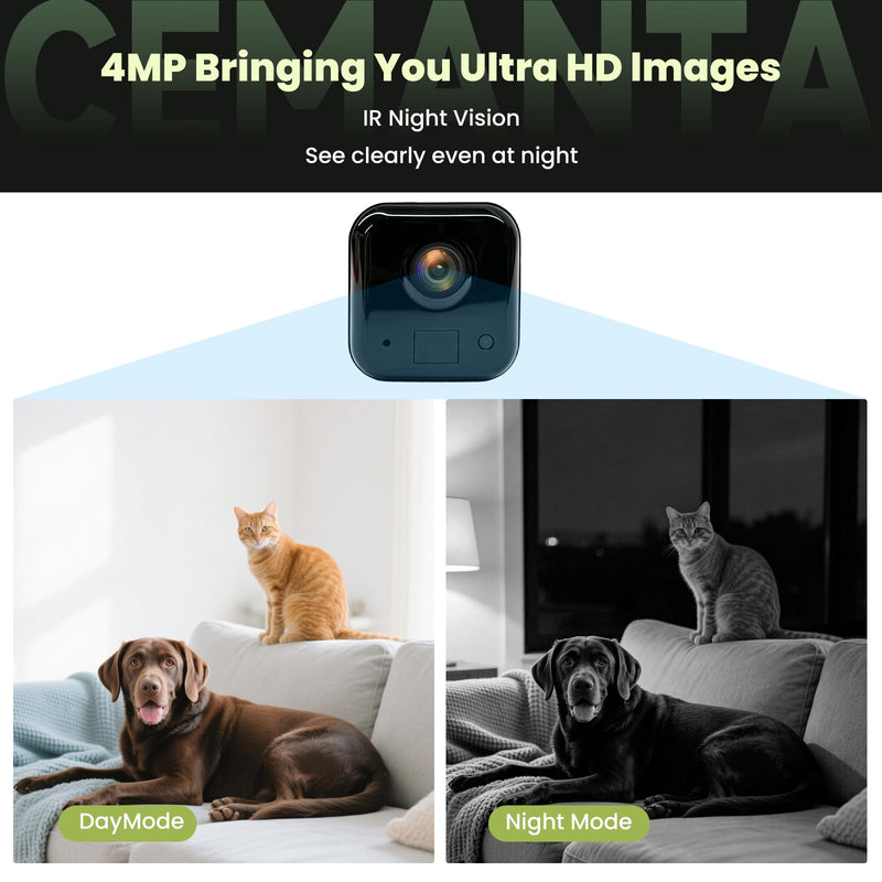 4MP Mini Hidden Camera Wireless Indoor,WiFi Mini Cam | 2.4G/5G WiFi, AI Motion Detection, Night Vision, Battery Powered, Compatible with Alexa Black