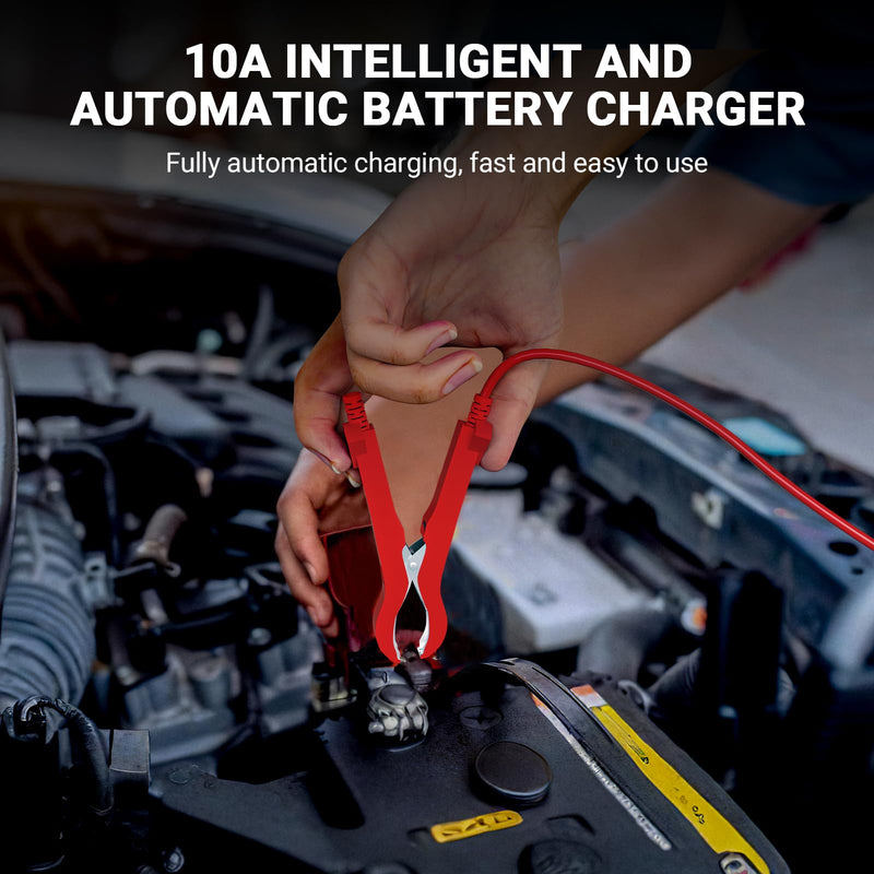 Battery Charger 10A 12V Fully Automatic Smart Car Battery Charger with LCD Display & Temperature Compensation for Car Motorcycle Vans Red 10A