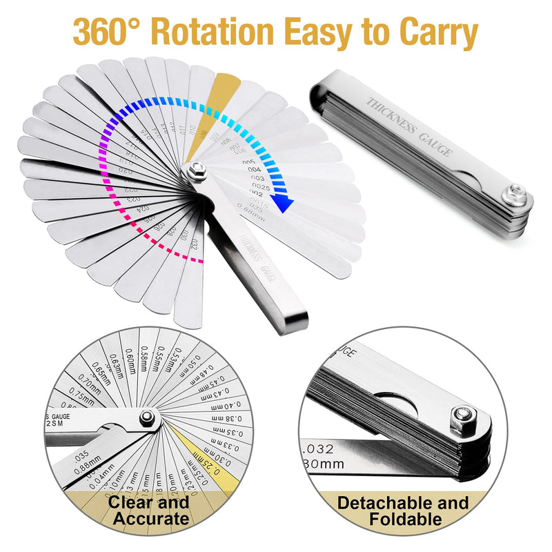 Universal Piston Ring Squaring Tool for End Gap 2-5inch Bores, with 32 Blades Feeler Gauge Gap Measuring Tool (Squaring Tool+Feeler Gauge) Squaring Tool + Feeler Gauge