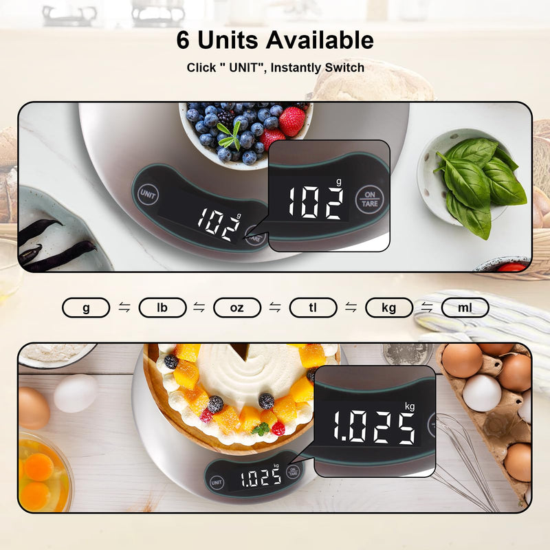 High Precision Food Cooking Scale Digital Kitchen Scale Touch Button Backlight Display (Grey) grey