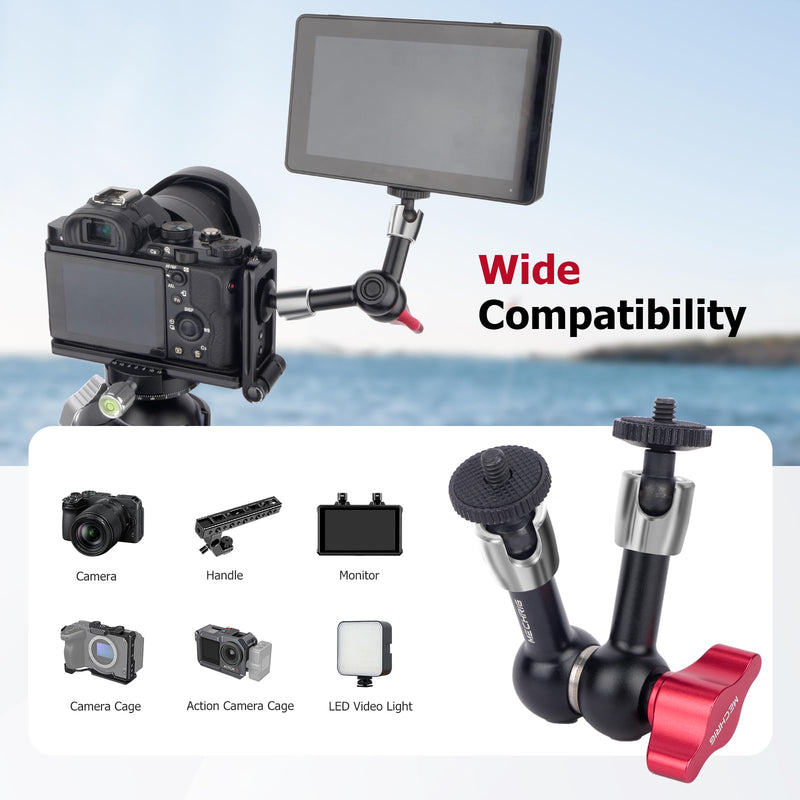 7" Cold Shoe Magic Arm with 360° Ball Joint & 1/4" Screw, Adjustable Stainless Steel Friction Arm for Camera Cage LED Light Microphone Monitor – DSLR Vlog Photography-87001 7" Magic Arm