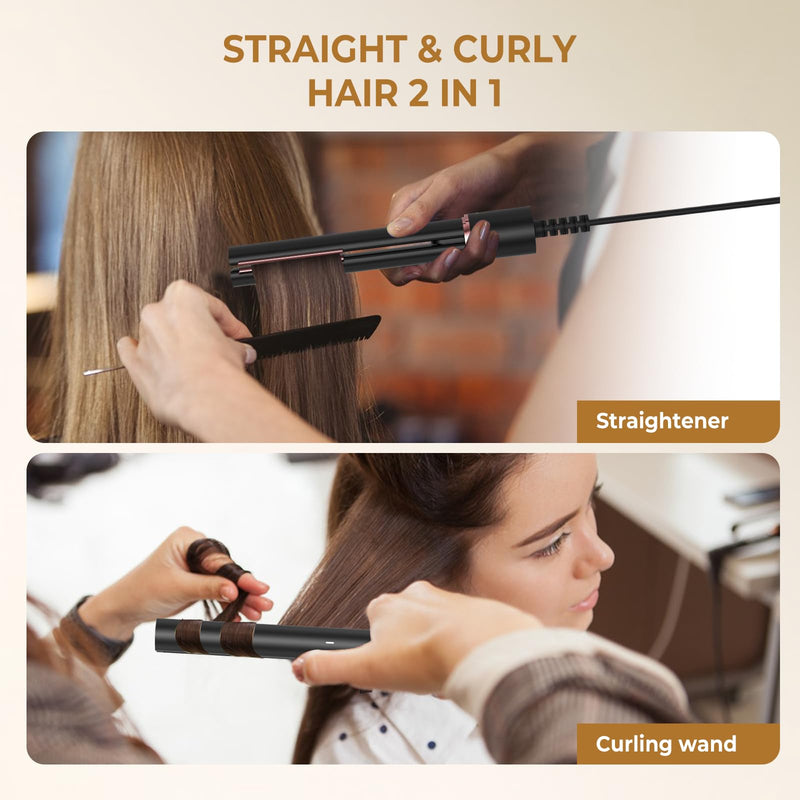  [AUSTRALIA] - Portable Mini Hair Straightener, 2 in 1 Compact Travel Straightener, Suitable for Short Hair, Fringes and Beards, Quick Heat up - 30s up to 200°C, Ceramic Plates, for Travel and Home Black