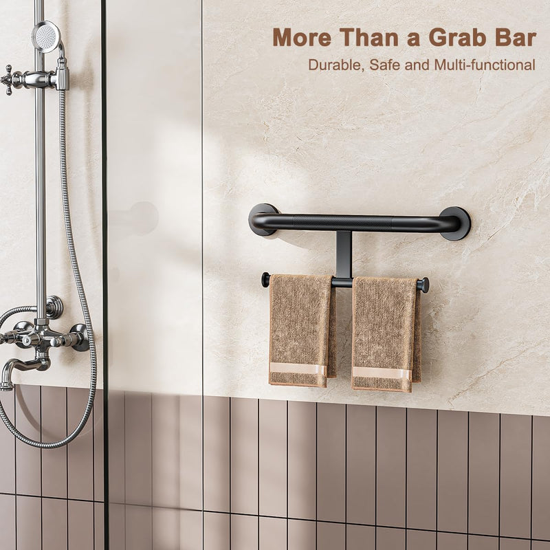 FANHAO Shower Grab Bar w/Double Toilet Paper Roll Holder 18 Inch, 2-in-1 Safety Assist Bar Balanced Support Handle, Stainless Steel Wall Mounted Bathroom Handicap Grab Bar for Senior Elderly Disabled