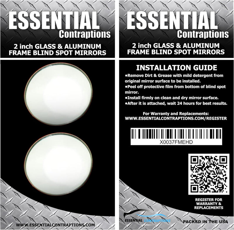 Blind Spot Car Mirror 2 Pack-2 Inch Round Rear View Convex Mirrors for Cars/SUVs/Motorcycles/Trucks/Trailers/Snowmobiles/Bicycles/RVs/Boats/Golf Carts with Rust Resistant Frame-HD Real Glass