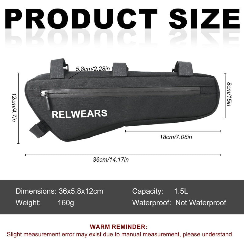 Large Bike Frame Bag 1.5L Bicycle Storage Frame Bags for Phone, Keys,Tools,Wallet,Stable Bicycle Bag for Mountain, Road,Commuter Bike