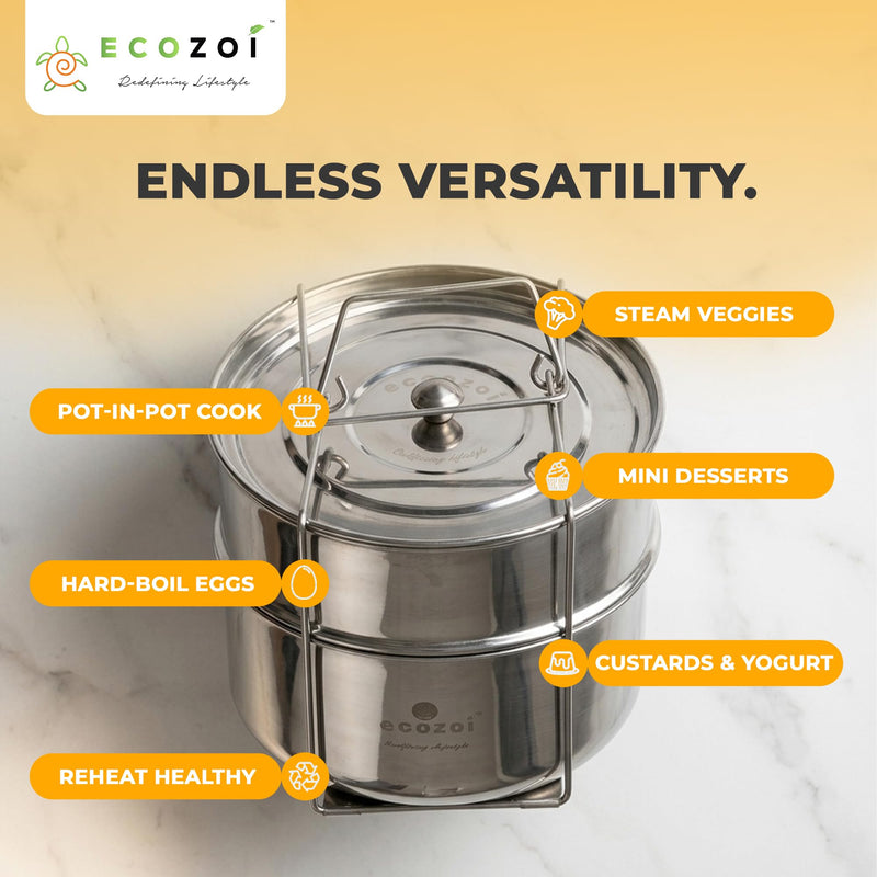 Ecozoi Premium Stackable Steamer Insert Pans Pot in Pot Compatible with Smaller Instant Pot 3, 5, 6, & 8 Quart Instant Pot Accessories - 2 Tier 2-Tier Small: 3/5 Qt