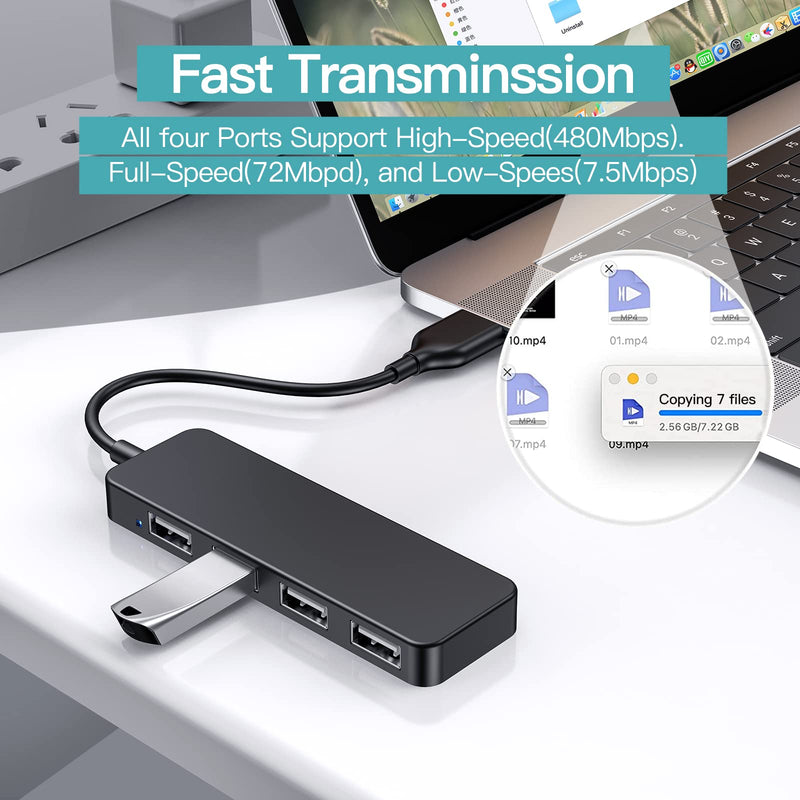 USB Hub, USB Splitter,USB 4-Port Adapter,Extender for Laptop, PC, MacBook, Mac Pro, Mac mini, iMac, Surface Pro and More (Black-USB 2.0/0.3m) Black-usb 2.0/0.3m