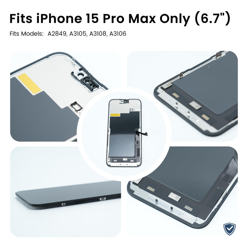 AuraLens for iPhone 15 Pro Max Screen Replacement Kit LCD Display Assembly | A2849 A3105 A3106 A3108, FHD INCELL LCD Touch Digitizer 6.7 Inch, COF, 120Hz, Repair Tools, Waterproof Adhesive, Screw Pad For iPhone 15 Pro Max (6.7")