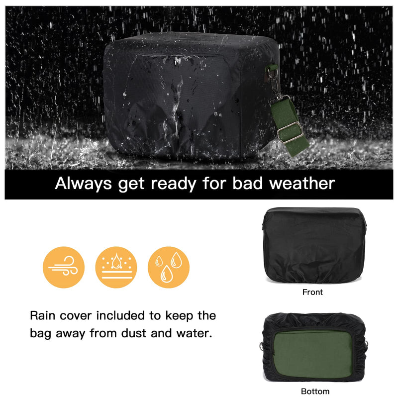 MOSISO Camera Case Crossbody Shoulder Messenger Photography Bag, Army Green | DSLR/SLR/Mirrorless Vintage PU Leather Flap Gadget Bag with Rain Cover Compatible with Canon/Nikon/Sony Camera and Lens