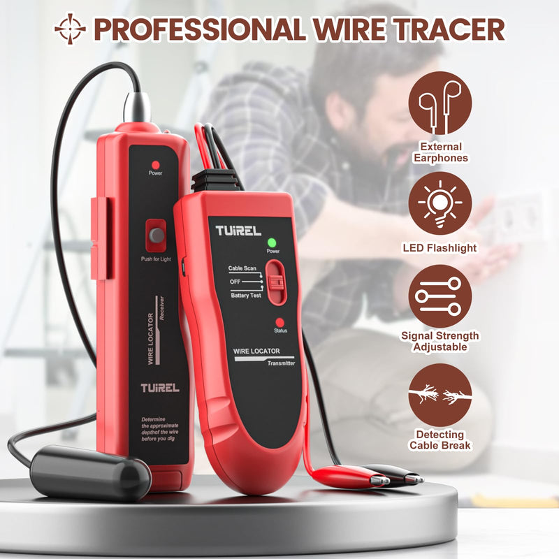 Underground Wire Locator, Cable Tester F02 Pro with 1100mAh Rechargeable Battery, Up to 4 Feet Deep and 2000 Feet Length, Wire Tracer for Locating Dog Fence Irrigation Cable Wire Control TL25 B2