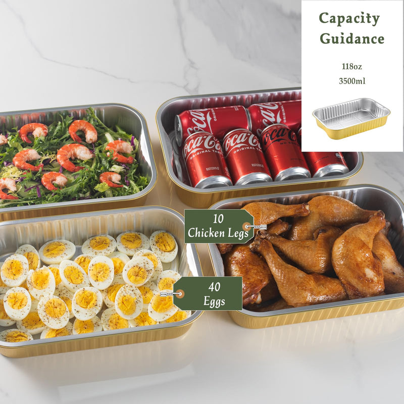 118oz Aluminum Foil Pans with Lids & Handles, 5 Pack | 13 x 8.8 Inch, Extra Thick Foil, Oven and Freezer Safe, Ideal for Baking and Food Storage 3500ml/118oz/3.7qt(5pcs)