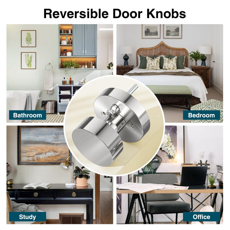 Brushed Nickel Door Knobs, Privacy Satin Nickel Door Knob, Silver Modern Door Knobs Interior, Round Door Handle for Bedroom, Bathroom, Study, Office 1